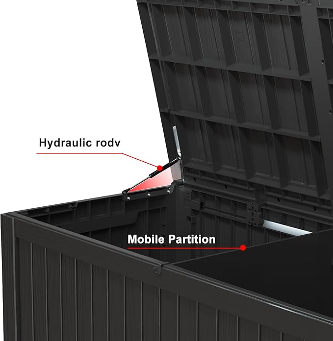 180 Gallon Resin Outdoor Deck Box Waterproof Patio Furniture, Garden Tools, Cushions, Pool Accessories Outside Storage (Black, 180 Gallon) MAIUSCOLI
