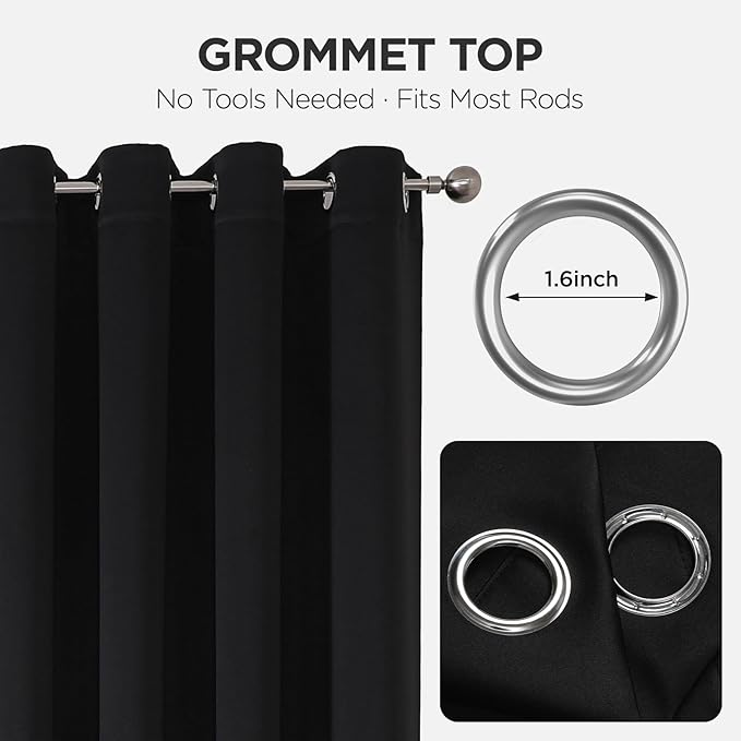 Joydeco Blackout Door Curtain for Doorway Privacy 90 Inches Long, Grommet Closet Curtain for Open Closet, Room Divider for Bedroom Living Room (Black, 52Wx90L, 1 Panel) JOYDECO