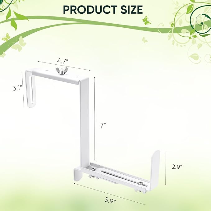 Planter Box Brackets, Adjustable Flower Box Brackets for Deck Railing, 2 Pack No Drill Window Box Bracket for Outdoor Planters-White VIVIKEN