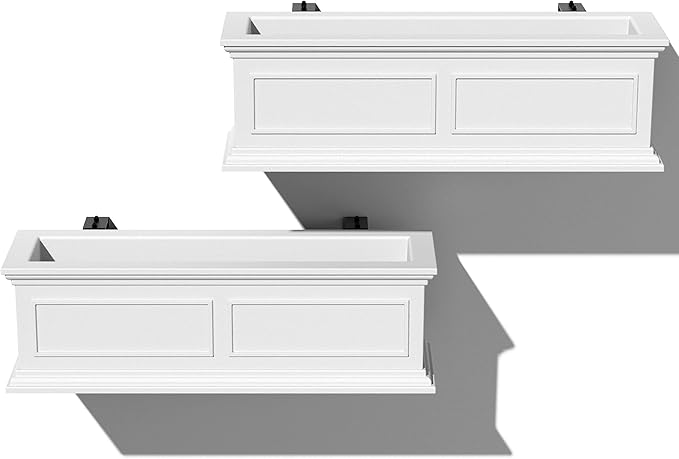 Veradek Brixton Series Plastic Railing Planter - Rectangular Planter for Outdoor Deck/Balcony | Crack-Resistant with Adjustable Rail Attachment | Classic Estate Design for Herbs, Succulents, Flowers VeradekOutdoor