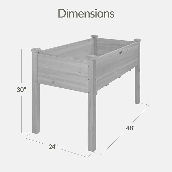 Best Choice Products 48x24x30in Raised Garden Bed, Elevated Wood Planter Box Stand for Backyard, Patio, Balcony w/Bed Liner, 200lb Capacity - Gray BestChoiceProducts