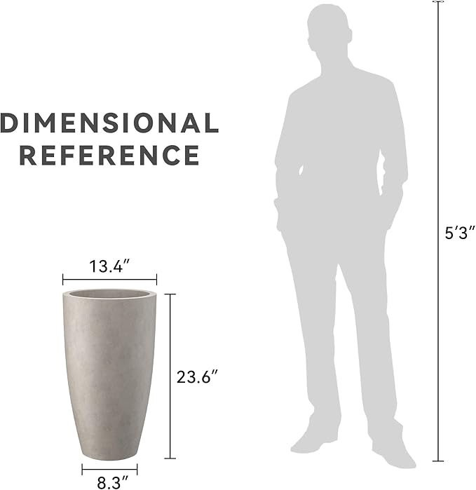 Kante 23.6" H Weathered Concrete Tall Planters (Set of 2), Large Outdoor Indoor Decorative Plant Pots with Drainage Hole and Rubber Plug, Modern Style for Home and Garden Kante