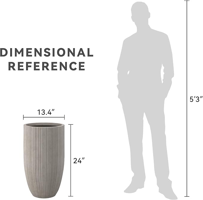 Kante 24 Inch Tall Round Concrete Planter, Large Indoor Outdoor Plant Pots with Drainage Hole and Rubber Plug, Modern Decorative Garden Pots for Home Patio Porch, Textured Weathered Concrete Kante