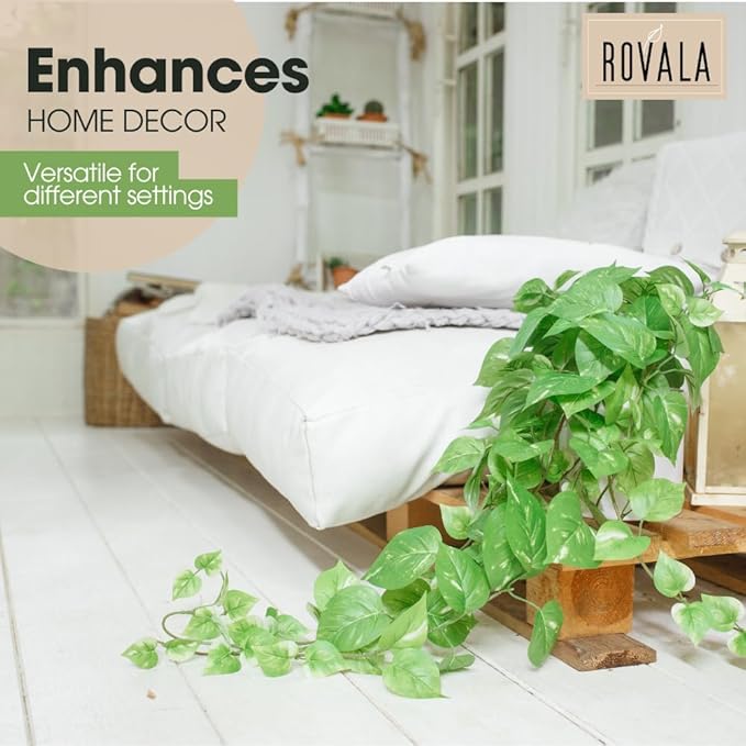 ROVALA Silk Plants for Home Decor Indoor in Pot Realistic Artificial Plants Fake Hanging Plants Faux Plants Indoor Fake Potted Plants Fake Plants for Shelves Bathroom Plants, Fake Pothos (Light Green) ROVALA