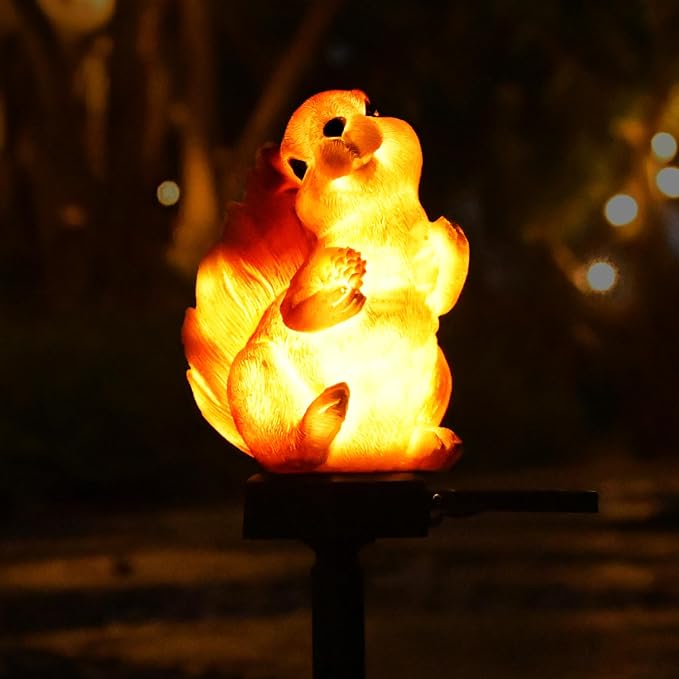 Squirrel Garden Decor Solar Lights Outdoor Decoration Pathway Stakes Decorative Statue Patio Yard Lawn Porch Cute Animal Figurines Resin Ornaments Waterproof Housewarming Gift Juliahestia