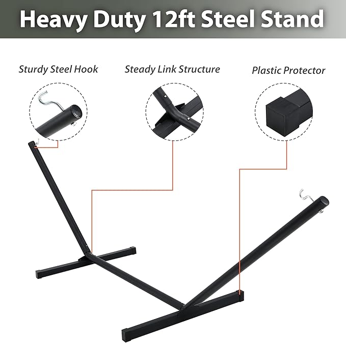 Two Person Hammock with Stand for Outside Heavy Duty, Outdoor Patio Hammock with Portable Steel Stand, Large Double Hammocks,480lbs Capacity.(Dark Blue) HomgavaLiveWhatYouLove