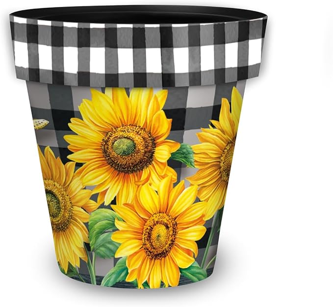 Briarwood Lane Checkered Sunflowers Decorative Medium Planter BriarwoodLane