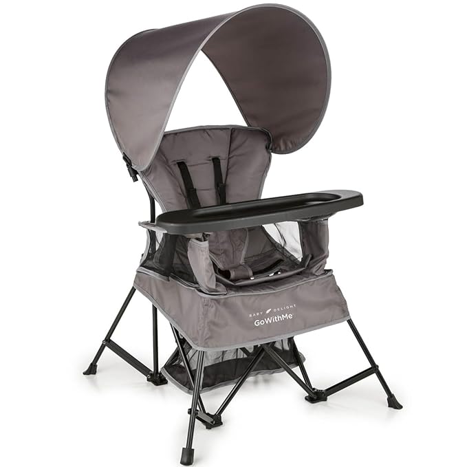 Baby Delight Go with Me Venture Portable Chair | Indoor and Outdoor | Sun Canopy | 3 Child Growth Stages | Grey BabyDelight