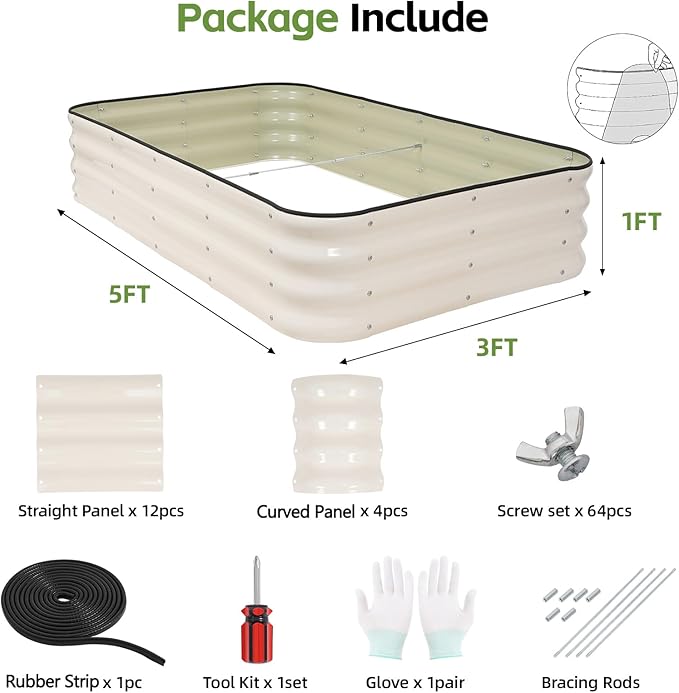 GoCampDriect 4IN1 Raised Garden Bed - 5x3x1ft Galvanized Raised Garden Boxes Outdoor Corrosion Resistant | Variable Shape 6x2x1ft Metal Raised Garden Beds for Planting Vegetable, Herb,Fruits,White GoCampDirect