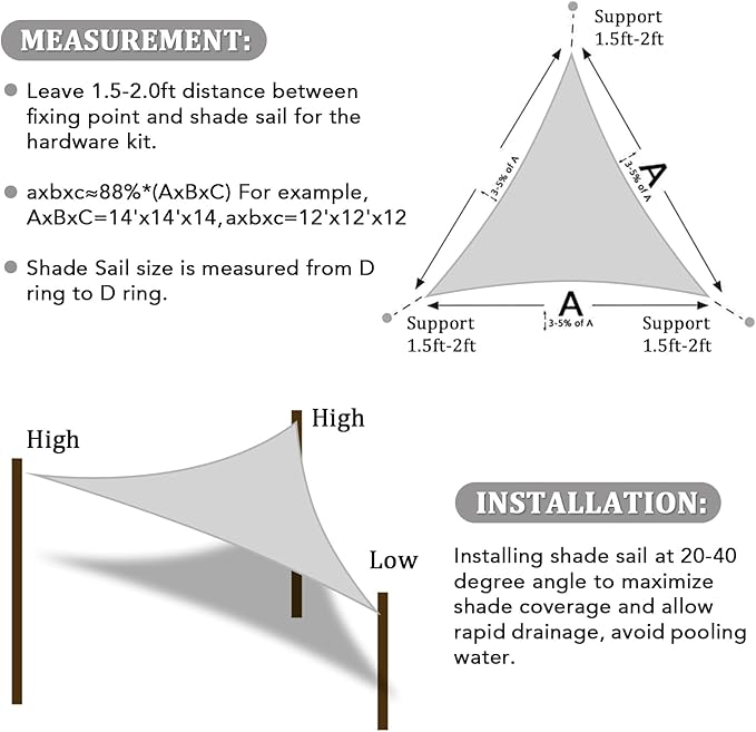 Shade&Beyond Triangle Sun Shade Sail 16'X16'X16' Permeable Canopy Light Grey for Patio Garden Yard Deck Pergola (We Make Custom Size) ShadeBeyond