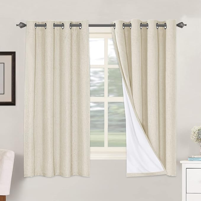 H.VERSAILTEX 100% Blackout Curtains for Bedroom Thermal Insulated Linen Textured Curtains Heat and Full Light Blocking Drapes Living Room Curtains 2 Panel Sets, Bleached Sand, 52x63 Inch HVERSAILTEX