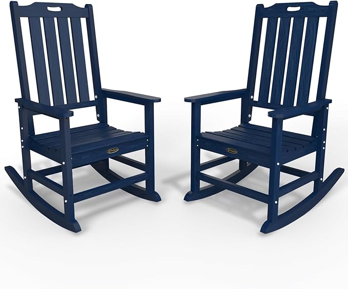 Oversized Rocking Chair Set of 2, Outdoor Rocking Chair for Adults, All Weather Resistant Porch Rocker for Lawn Garden, Navy Blue THOEOE