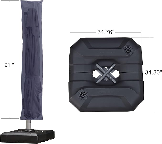 PURPLE LEAF 11 Feet Patio Umbrella with Base and Cover Round Outdoor Cantilever Umbrella Aluminum Offset Umbrella with 360-degree Rotation for Garden Deck Pool Patio Navy Blue PURPLELEAF