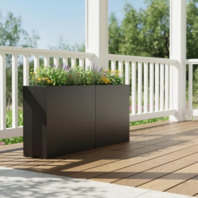 Tall Metal Planter for Outdoor Plants,38"Lx13"Wx30"H All-Weather Durable Plant Box,Large Rectangular Planter with Drainage Holes & Removable Shelf,Modern Decor for Tall Small Plants, Trees, Flowers CONGFUTT