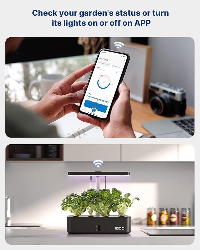 iDOO Hydroponics Growing System Kit 12Pods, Christmas Gifts for Women Mom, Herb Garden Indoor with LED Grow Light for Home, Built-in Fan, Auto-Timer, Adjustable Height Up to 11.3", 12Pods WiFi-Black idoo