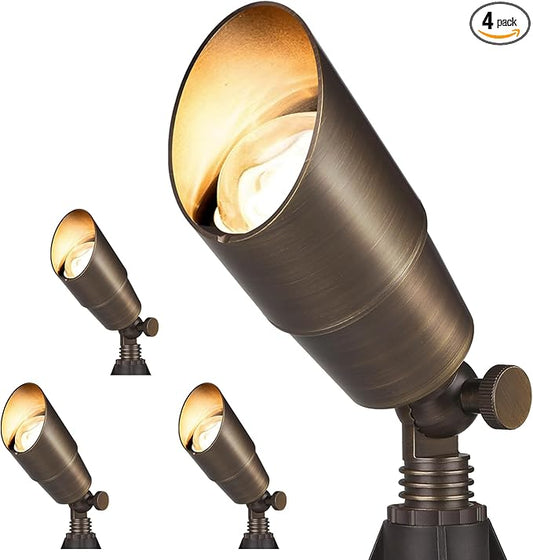 Gardencoin Solid Brass Outdoor Landscape Spotlights, 12V Heavy Duty LED Low Voltage Landscape Spot Light for Garden and Yard Uplighting, Bronze Accent Lighting Fixture Without Bulb, 4 Pack Gardencoin
