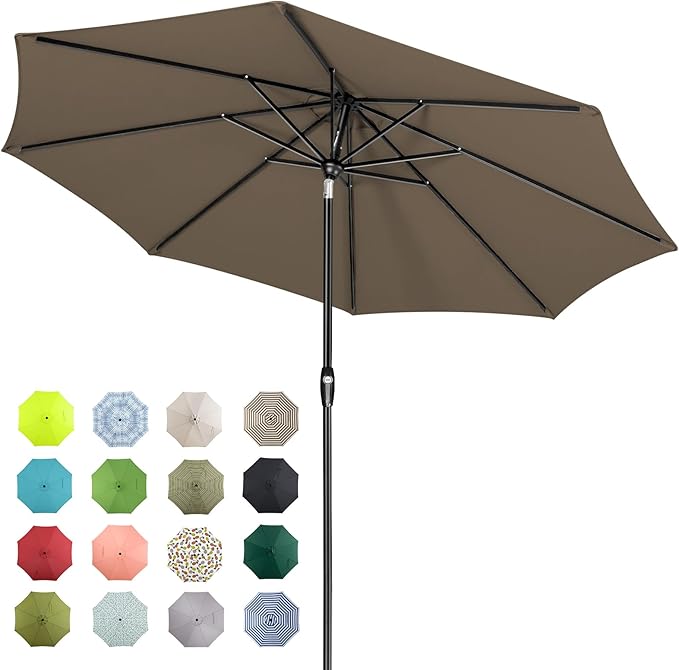Tempera Patio Market Outdoor Table Umbrella with Auto Tilt and Crank, Large Sun Umbrella with Sturdy Pole & Fade Resistant Canopy, Easy to Set TemperaPatioLife