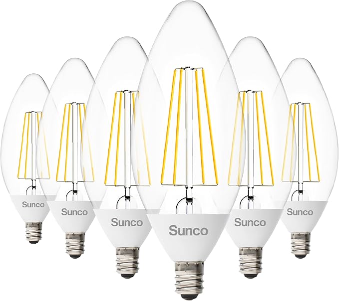 Sunco 6 Pack Dusk to Dawn LED Outdoor Light Bulb B11, Edison Filament Candelabra Bulbs for Porch Lighting, 500 LM, 5W (40W Equivalent), 3000K Warm White, E12 Base, Photocell Sensor UL SuncoLighting