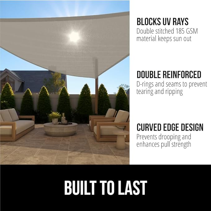GORILLA GRIP Heavy Duty Sun Shade, UV Protection Fade Tear and Rust Resistant Triangle Sunshade Canopy, Curved Edges Blocks Sunlight, Breathable Sail, Outdoor Patio, Lawn Garden Graphite GorillaGrip