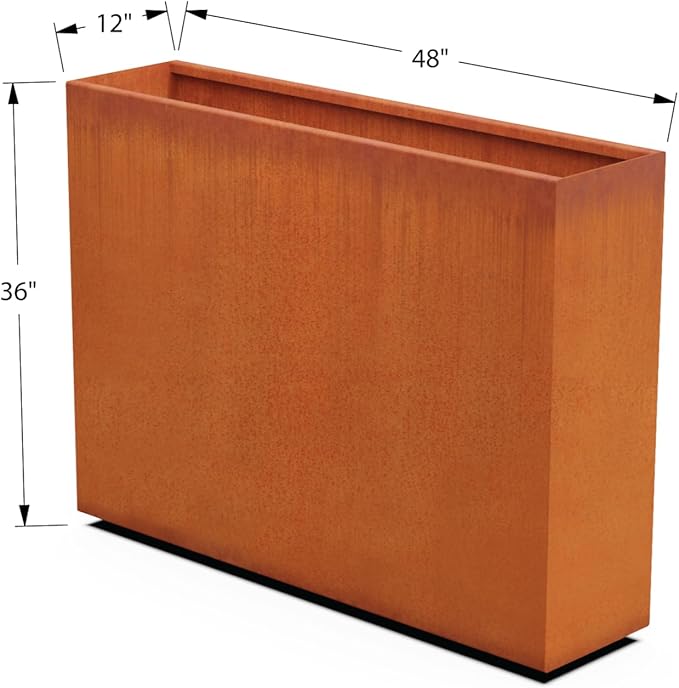Plantercraft Large Rectangular Planters for Outdoor Plants - 48x12x36 Inch Corten Steel Planter, Extra Large Outdoor Planter Box for Patio Privacy Screen, Metal Planter Rectangle Plantercraft