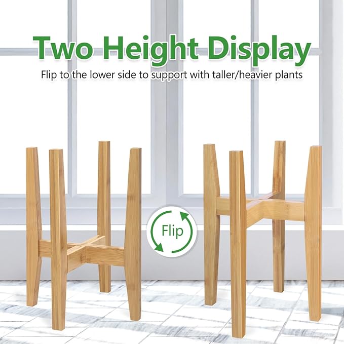 Plant Stand Indoor, Bamboo Plant Shelf, Adjustable Corner Plants Flower Holders Single Floor Plant Stand, Fits 8 to 12 Inches Pots,(Pot & Plant Not Included)(Nature) PlantsHomeFun