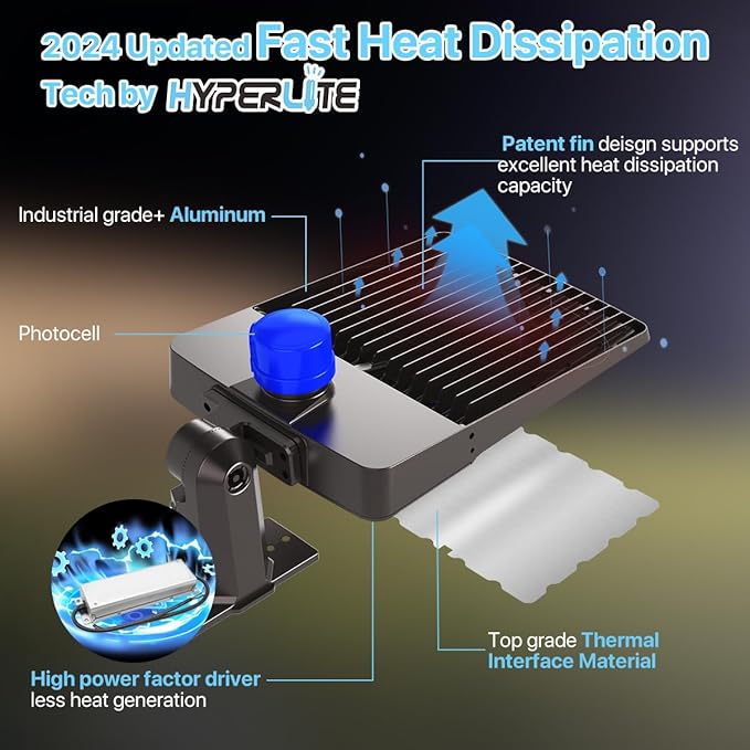 HYPERLITE Led Parking Lot Lights Outdoor 300W - UL Listed Arm & Slip Fitter 2 in 1 Wall Mount LED Flood Light - 45000lm 5000K Parking Lot Lights Commercial for Yard Street Court Driveways Stadium HYPERLITE