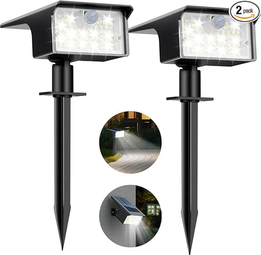 Nipify Solar Spot Lights Outdoor Motion Sensor, [2 Pack/62 LED]3 Modes Solar Landscape Spotlights Outdoor Waterproof, 2-in-1 Solar Lights Outdoor Pathway Lights for Yard Garden Wall Patio, Cool White Nipify