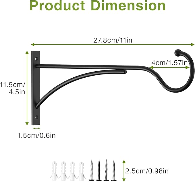 11 Inch Heavy Duty Plant Hangers Outdoor, Metal Plant Brackets for Hanging Baskets, Plant Wall Hooks for Bird Feeders, Wind Chimes & Lanterns, Premium Metal Hooks Matte Black, 30lbs Capacity saffruff