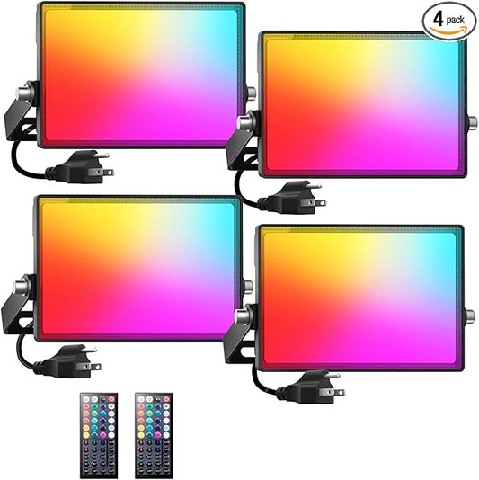 Onforu LED Flood Light Outdoor 800W Equivalent, 100W Color Changing RGBW Floodlight with Remote, Stage Lights Uplights for Events, IP66 Uplighting Spotlight Floor Strobe Light for Christmas 4 Pack Onforu