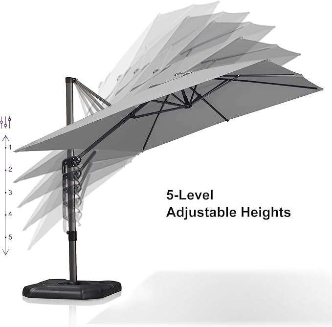 PURPLE LEAF 9'×11.5' Cantilever Patio Umbrella with Base Rectangle Offset Outdoor Umbrella Cover with Zipper for Garden Deck Pool White PURPLELEAF