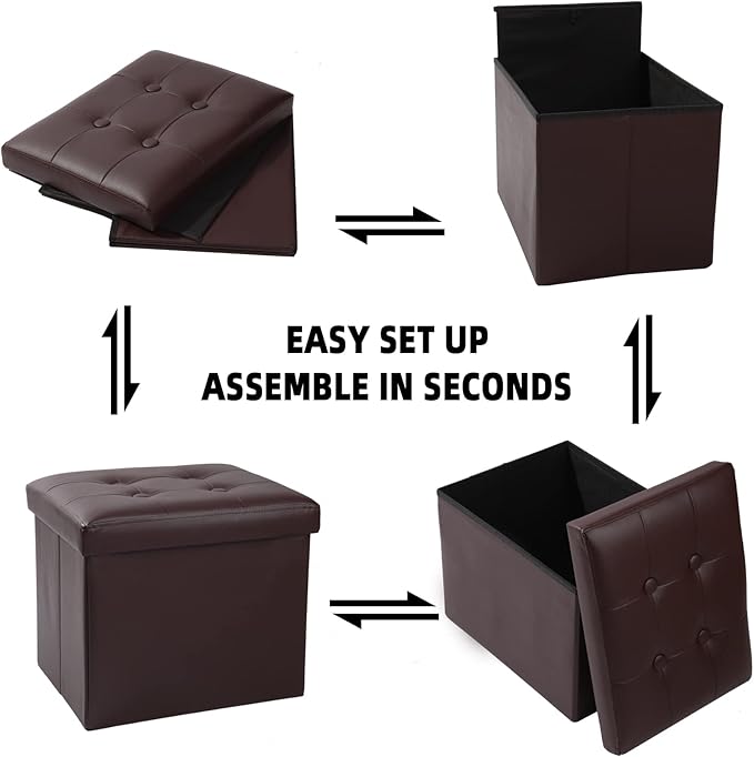 ALASDO Brown Leather Storage Ottoman Footrest Stool, 17x13x13inches, Modern Style ALASDO