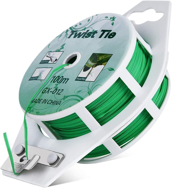 Twist Ties - All-Purpose Coated 328feet Garden Plant Ties with Trimmer Garden Twine Support Ties Reusable for Gardening Plants Growth and Care, Office Home Cable Organization (Green) PGarden-EZ