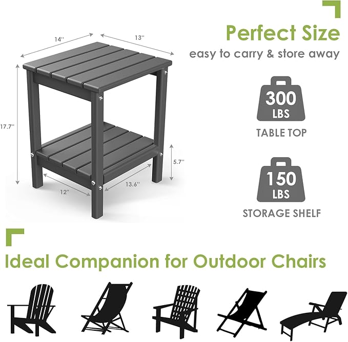 GREENVINES Outdoor Rocking Chair Set | 3-Piece | 2 Rocking Chairs with 1 Side Table | Porch Rocker | HDPE Plastic | Grey | Patio Furniture Sets | High Back | Big & Tall | Ladder Back GreenVines