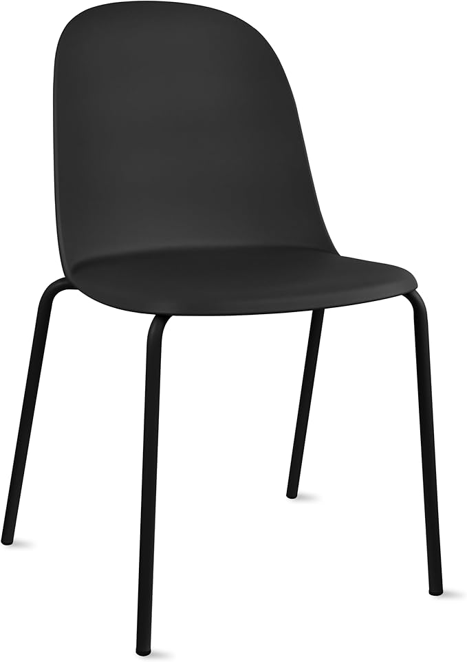 2xhome Modern Stackable Armless Dining Chair, Plastic Shell Seat with Metal Legs for Indoor Outdoor Home Kitchen Patio Cafe, Black 2xhome