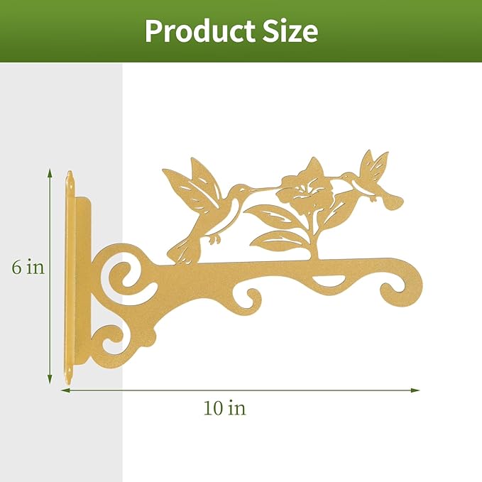 Elegant Bird Pattern Wall Hooks - 10/12/14 Inch Metal Plant Hangers for Indoor & Outdoor - Rust-Resistant Bracket for Plants, Feeders, Chimes, Lanterns (4, White, 10 inch) mekpiwu