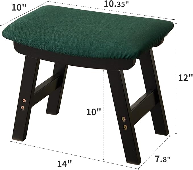 Foot Stool,Ottoman,Bamboo Small Sofa Foot Rest Under Desk,Extra Seating for Living Room, Bedroom and Kitchen (Black Stool Legs - Green Surface) Kitsanery