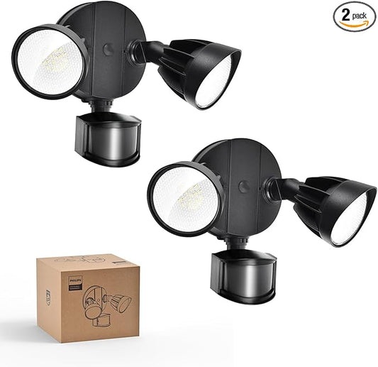 Philips 44W 4200 lm Motion Sensor LED Security Light Outdoor w/PIR, 5000K Daylight Flood Light, Waterproof, Dusk to Dawn, 2 Heads, 4 Modes(2 Packs) PhilipsLightingLED