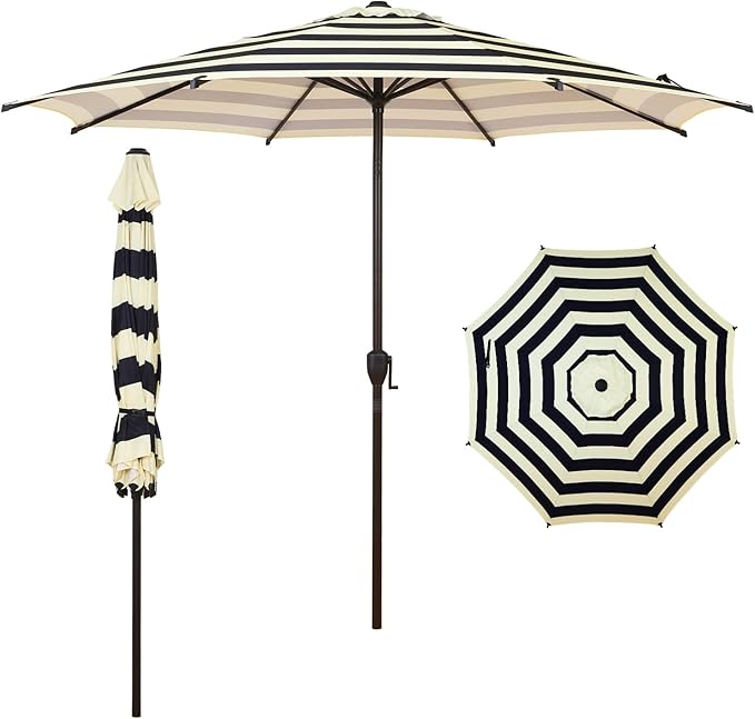 Abba Patio 9FT Lyon Outdoor Patio Umbrella Outdoor Table Umbrella with Push Button Tilt and Crank Market Umbrella 8 Sturdy Ribs UV Protection Waterproof for Garden Deck Backyard Pool, Black & Ivory AbbaPatio