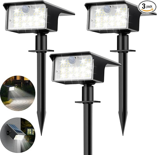 nipify Solar Spot Lights Outdoor, 3 Pack/62 LED Solar Motion Sensor Lights Outdoor Waterproof, 3 Modes Solar Powered Landscape Spotlights 2-in-1 for Outside Yard Wall Garden, Cool White Nipify