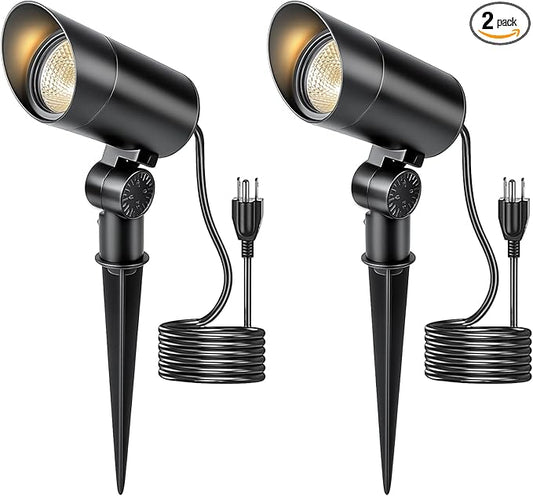 HIBOITEC 2 Pack 30W Outdoor LED Spot Lights 120V Plug in Flag Pole Light 3000LM 3000K Warm White Waterproof Landscape Spotlight for Yard Garden Tree Statue, 5.9 FT Cord with Plug HIBOITEC