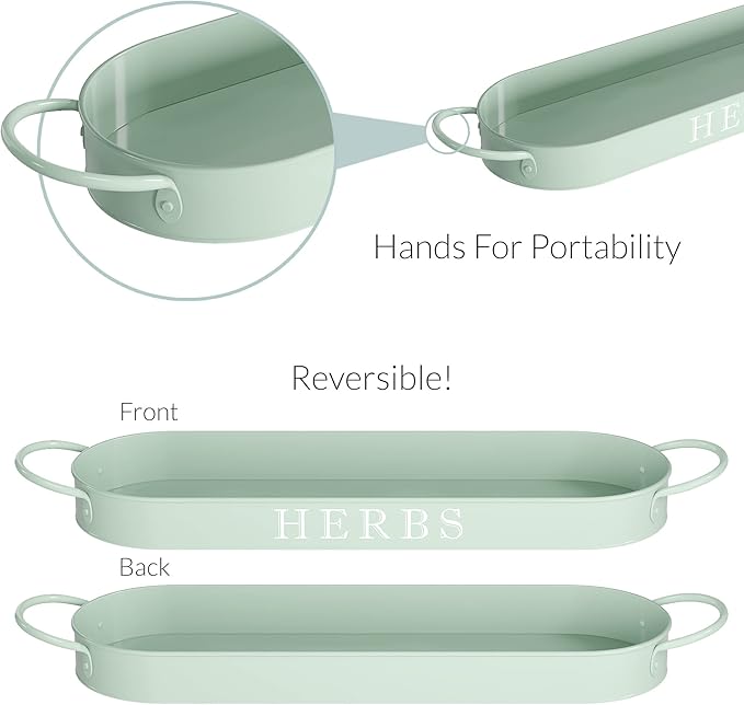 Barnyard Designs Indoor Herb Garden Planter Set with Tray, Metal Windowsill Plant Pots with Drainage for Outdoor or Indoor Plants, Set/3 (Soft Mint) BarnyardDesigns