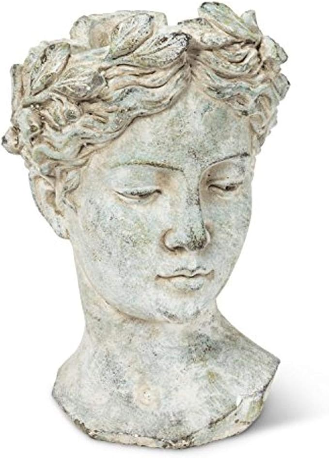 Abbott Collection Goddess Head Planter – Large Cement Indoor and Outdoor Planter Pot – Grecian Woman Statue Head Planter for Flowers and Succulents (Grey, 10" Tall, 4.5" Opening) AbbottCollection