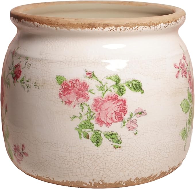 Decorative Pots Spring Decor, Pastel Floral Ceramic Garden Pots with Drainage, 6.29 Inch Pink Vintage Grandma Flower Pots for Indoor Plants & Succulent, Crackle Glaze Pottery Planters, Mom Gifts XiaanJiaju