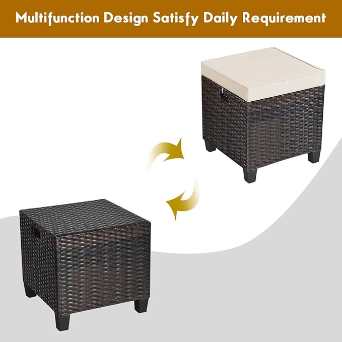 Tangkula 2 Pieces Outdoor Patio Ottoman, All Weather Rattan Wicker Ottoman Seat, Patio Rattan Furniture, Outdoor Footstool Footrest Seat w/Removable Cushions TANGKULA