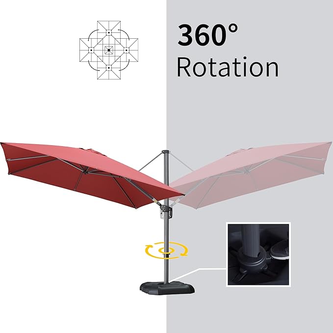 PURPLE LEAF 10' X 13' Patio Umbrella Outdoor Cantilever Rectangle Umbrella Aluminum Offset Umbrella with 360-degree Rotation for Garden Deck Pool Patio Terra PURPLELEAF