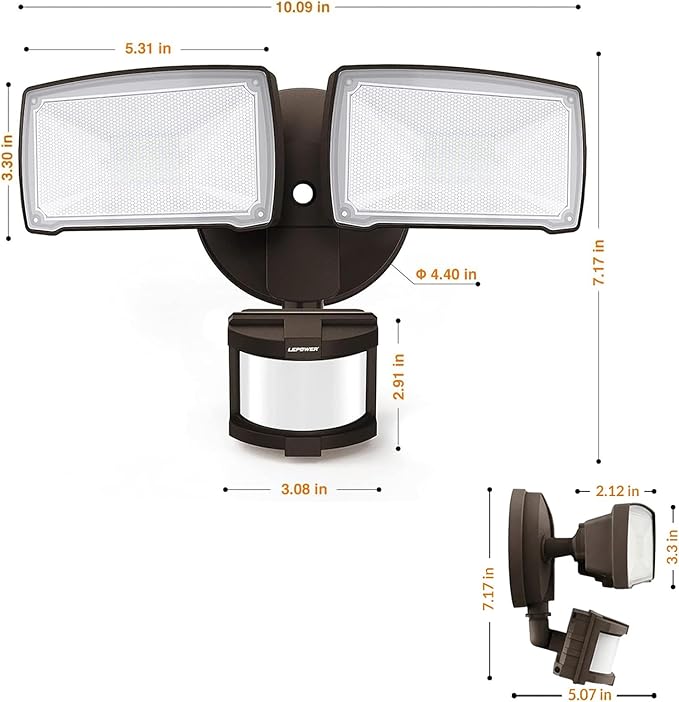 LEPOWER 30W LED Security Lights Motion Sensor Light Outdoor, 3200LM Motion Security Light, 5500K, IP65 Waterproof, 2 Head Motion Detector Flood Light for Garage, Yard, Porch, Brown (NOT Solar Powered) LEPOWER