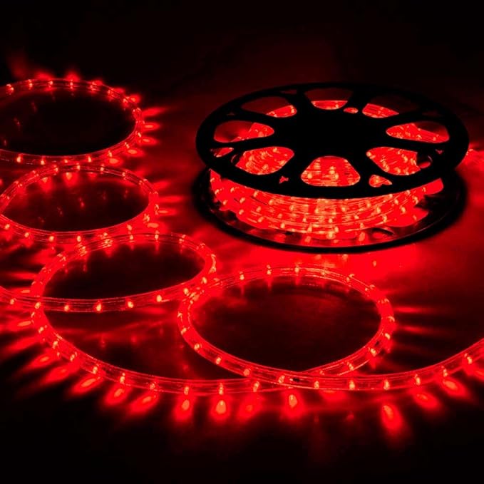 50ft LED Rope Lights Outdoor, 360 LED Connectable and Flexible Tube Lights with 8 Modes, Waterproof LED Rope Lighting for Garden, Patio, Pool, Bedroom, Party, Indoor Outdoor Christmas Decoration (Red) Jnaurb