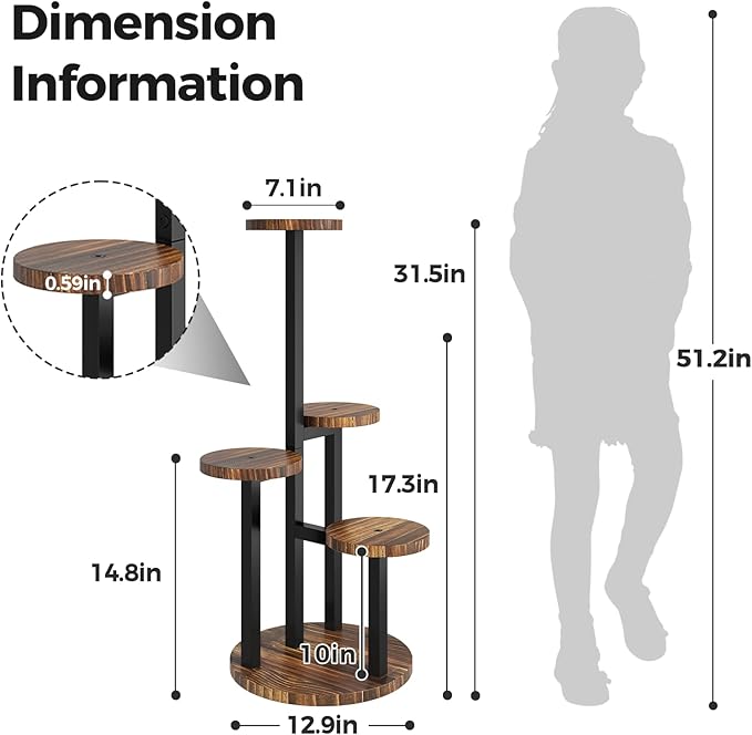 Bamworld Plant Tables Indoor Corner Plant Stand Tall Metal Wood Plant Shelf Outdoor Indoor Plant Table Rack 5 Tier Tier Plant Stand Garden Accessories for Living Room Balcony Patio Bamworld