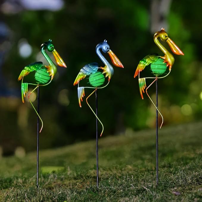 3Pcs Pelican Decorative Garden Stakes, 56.5''H Waterproof Glow in The Dark Metal Yard Decor,Luminous Spring Decorative Garden Stakes for Lawn Patio Pathway SATHGA
