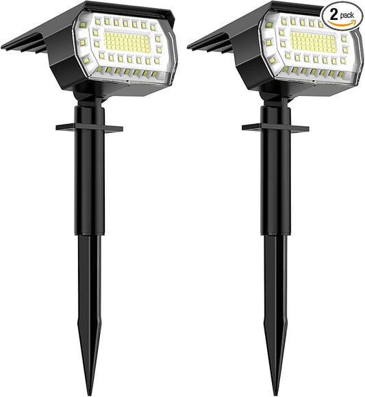 LANSOW Solar Spot Lights Outdoor, [2 Pack/76 LED] 2-in-1 Solar Landscape Spotlights, 3 Modes IP65 Waterproof Dusk to Dawn Solar Powered Flood Wall Lights for Outside Yard Garden Path(Cool White) LANSOW